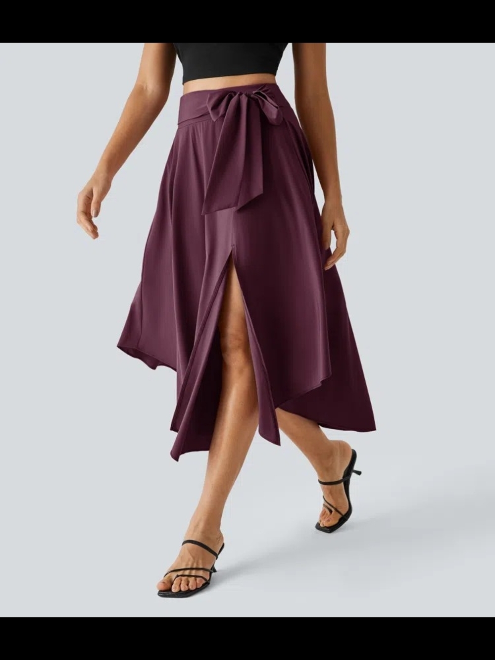 Breezeful High Waisted Tie Side 2-in-1 Curved Hem Flowy Quick Dry Midi Skirt - Picture 2 of 13